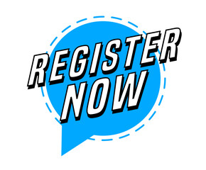 Colorful vector flat design banner register now. This sign is well adapted for web design.