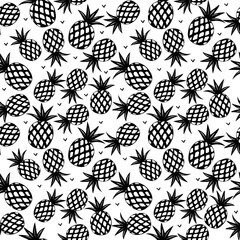 Seamless flat pineapple black. Summer print