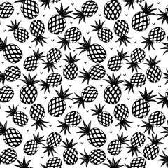 Seamless flat pineapple black. Summer print