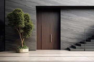 Modern entrance door by wooden for a truly elegant look. Generative AI Technology 