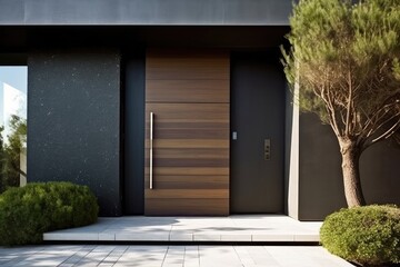 Modern entrance door by wooden for a truly elegant look. Generative AI Technology 