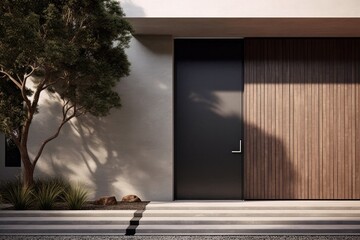 Modern entrance door by wooden for a truly elegant look. Generative AI Technology 