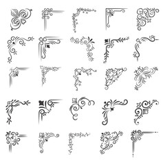 Vector illustration of decorative corner frame set. Set Hand Draw of Corners Different Shapes Flower Decoration Vector Design Doodle Sketch Style For Wedding And Banner