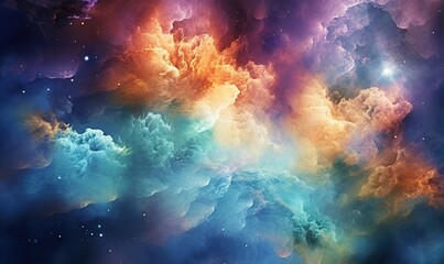 Fototapeta premium a colorful space filled with clouds and stars in the sky. generative ai