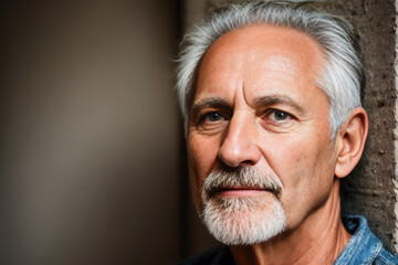 Obraz premium Digital portrait of Depressed senior man against wall at home. Mental health concept. Generative AI