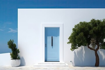 A wonderful combination of blue and white, which is realized in this house. Generative AI Technology 