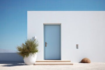 A wonderful combination of blue and white, which is realized in this house. Generative AI Technology 