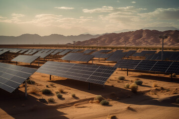 Large solar power plant in the desert, renewable solar energy, AI Generated