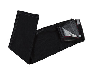Black folded jeans. Isolated image on a white background. 