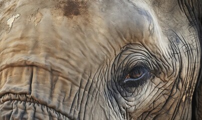  a close up of an elephant's eye with wrinkles.  generative ai