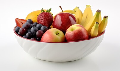  a white bowl filled with lots of different types of fruit.  generative ai