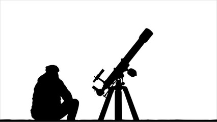 Black and white illustration of amateur astronomer