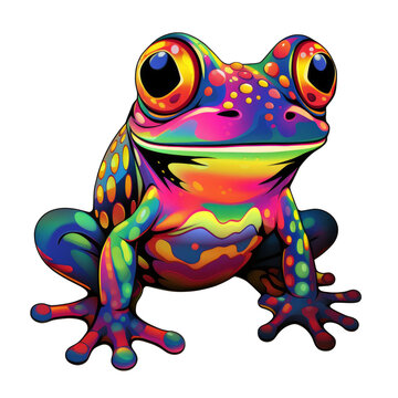 Psychedelic Frog Clipart, Poison Frog Sticker, Magic Frog, Multicolored Toad