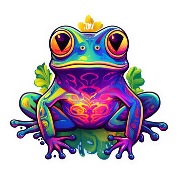 Psychedelic Frog Clipart, Poison Frog Sticker, Magic Frog, Multicolored Toad