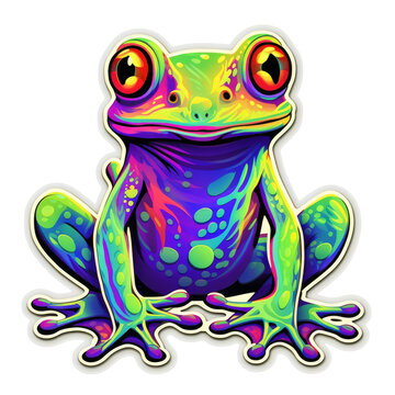 Psychedelic Frog Clipart, Poison Frog Sticker, Magic Frog, Multicolored Toad