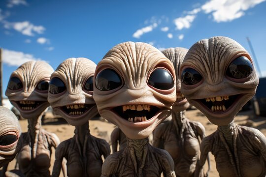 Alien tourists selfie on the desert