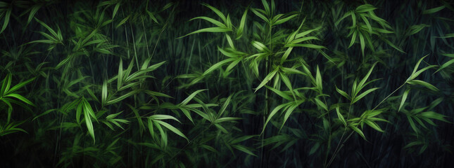 Lush Bamboo Leaves: Dark Background for Natural Wallpaper. Generative AI