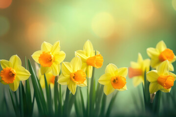 Dazzling Daffodils in a Panoramic Nature Setting. Generative AI