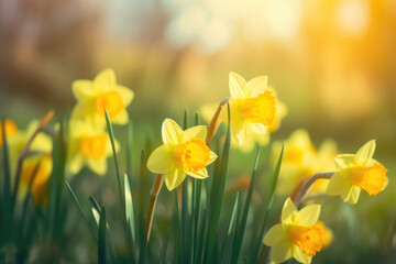 Fototapeta premium Captivating Spring Nature with Daffodil Blossoms. Generative AI