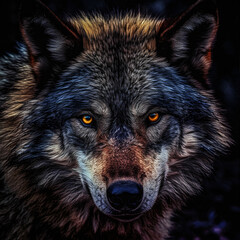 Beautiful eyes of a wild wolf - front view - AI generated
