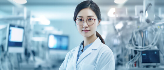 Professionalism and dedication in medicine, young Asian female doctor working in a modern hospital