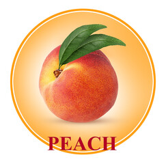 Ripe peach fruit with bone and leaf