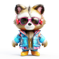 Fototapeta premium colorful cartoon character small bear wearing sunglasses and headphones