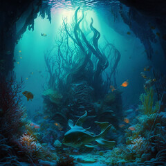 Fototapeta na wymiar Generative AI illustration, Underwater world. Coral fishes