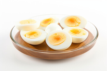 Boiled eggs cut into halves. AI generated.