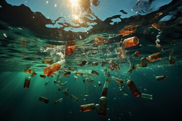 plastic trash in the sea. Environmental problem