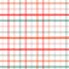 Gingham seamless pattern. Watercolor pastel lines texture for shirts, plaid, tablecloths, clothes, bedding, blankets, makeup wrapping paper. vector checkered summer girly print