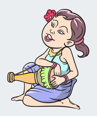 Thai children, Thai cartoons, Thai musical play. pop art retro hand drawn style vector design illustration.