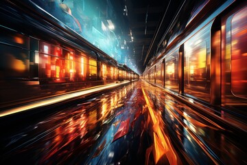 Fototapeta na wymiar cyberpunk cityscape illustration with neon colors and motion blur