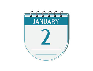 2 january round retro events calendar page vector. New year calendar, date appointment, schedule, business planner, event reminder illustration. Abstract three dimensional old style calendar. 