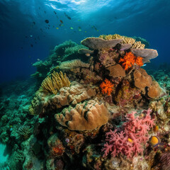 Fototapeta na wymiar Generative AI illustrations, Ocean coral reef underwater. Sea world under water background