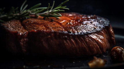 "Close-Up Juicy Steak with Grill Marks Photography AI Generated