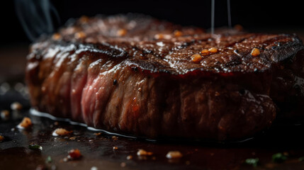 Close-Up Juicy Steak with Grill Marks Photography AI Generated