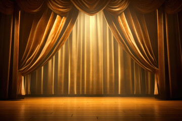 Vintage Theater Stage adorned with Brown Curtains. Generative AI