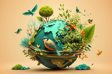 World environment and mother earth day concept with surreal, colorful Earth. - obrazy, fototapety, plakaty
