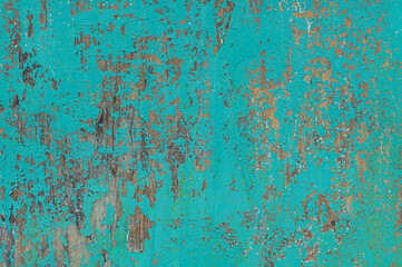 Old shabby green wood. Background, texture.Turquoise old paint on a rustic background