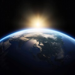 Planet Earth with a spectacular sunset or sunrise, elements of this image furnished by NASA.