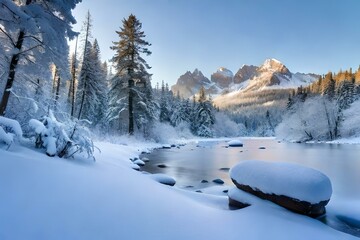 winter landscape in the mountains Generative AI
