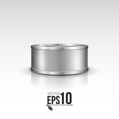 Tin can. Canned metal packaging. Metal container for food products. Vector template for your design.