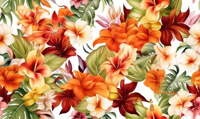 a floral pattern with orange and red flowers on a white background.  generative ai