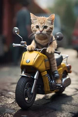 Deurstickers Helikopter Biker cat riding on a motorcycle. Generative AI