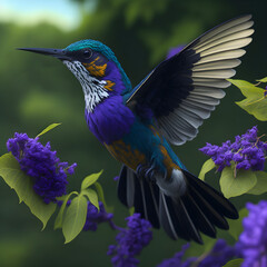ilustracion realista, hiperrealista, fotrografica, alta definicion  de un colibri colorido, generativa IA