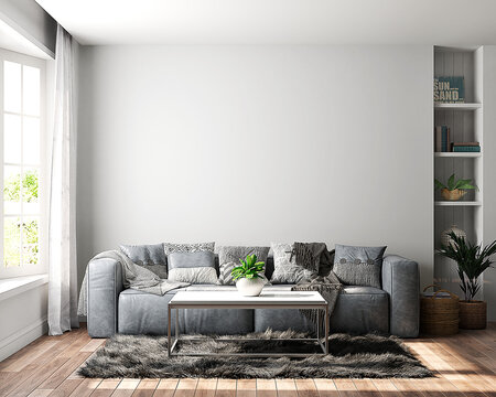 Living room designed with american style wall mockup