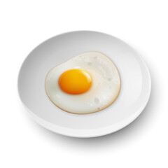 Vector 3d Realistic White Plate, Dish with Fried Egg, Omelet Inside Isolated on White Background. Healthy Breakfast, Protein Food, Diet Meal Concept. Design Template, Mockup. Top, Side View