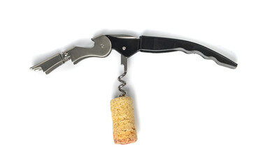 Black Corkscrew Isolated, Wine Bottle Opener, Metal Cork Screw on White