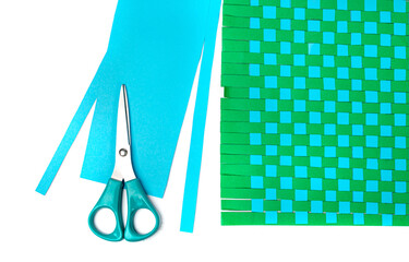 Woven Paper Mat, Children's Crafts Made of Paper Strips, Handmade Training, Colored Paper, Scissors and Ruler